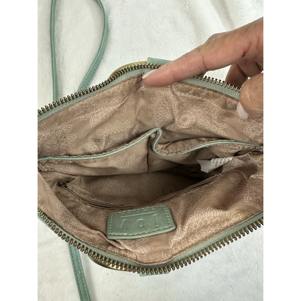 Susan Joy Vegan Leather Gold Ring Handle Bag Purse Zipper Strap Light Green - Picture 16 of 16